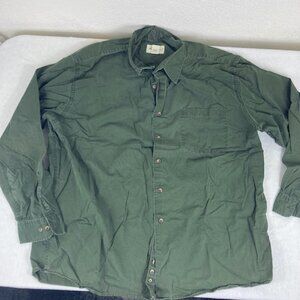 Eddie Bauer Mens XXL Olive Green Button Down Shirt Long Sleeve Cotton